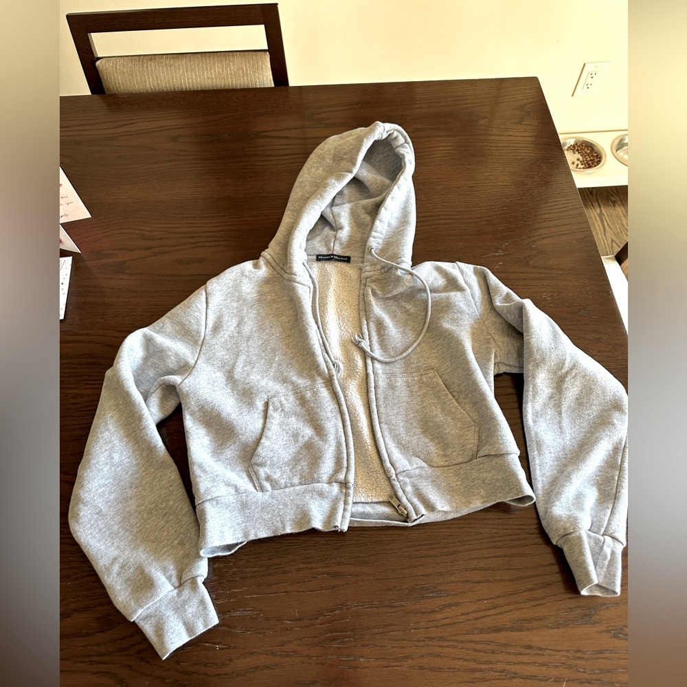 Brandy Melville Crystal Cropped Hoodie - Gray - OS (fits like XS)